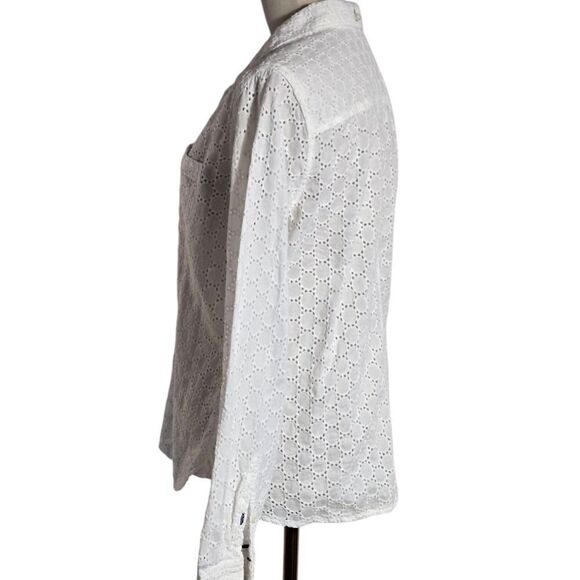 White Eyelet Button Down Shirt Top - Picture 5 of 5